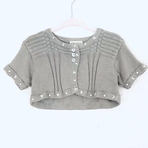 MIOMIO Embroidered Knit Crop Short Sleeve Cardingan Taupe Kids Sz 4